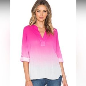 DIANE VON FURSTENBERG Esti Ombre Gauze Top in Beet with Roll Up Sleeves
